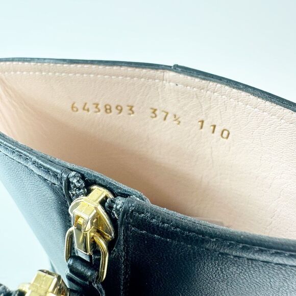 GUCCI Baby Bit Black Leather Boot Size 37.5 High Heel Bootie Square Toe Horsebit - Picture 9 of 13
